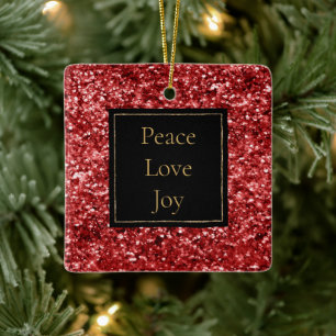 Red Glitter Peace Kärlek Joy Julgransprydnad Keramik