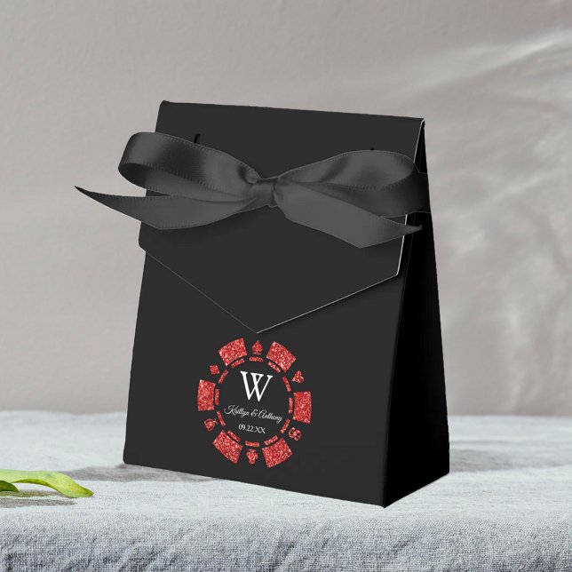 Red Glitter Poker Chip Casino Bröllop Presentaskar (Skapare uppladdad)