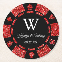 Red Glitter Poker Chip Casino Bröllop
