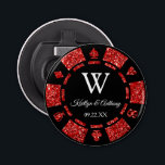 Red Glitter Poker Chip Casino Bröllopsfest-förmån Flasköppnare<br><div class="desc">Fira i stil med trendiget poker chip flaska öppnare. Utformningen är enkel att anpassa med din egen formulering och din familj och dina vänner blir glada när de får denna fantastiska partiförmån.</div>