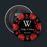 Red Glitter Poker Chip Casino Bröllopsfest-förmån Flasköppnare<br><div class="desc">Fira i stil med trendiget poker chip flaska öppnare. Utformningen är enkel att anpassa med din egen formulering och din familj och dina vänner blir glada när de får denna fantastiska partiförmån.</div>
