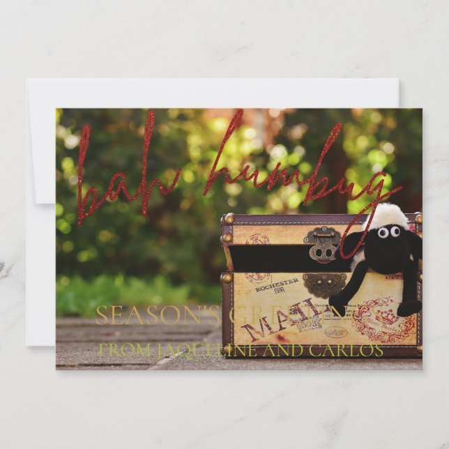 Red Glitter Script Bah Humbug-julfotoport (Framsida)