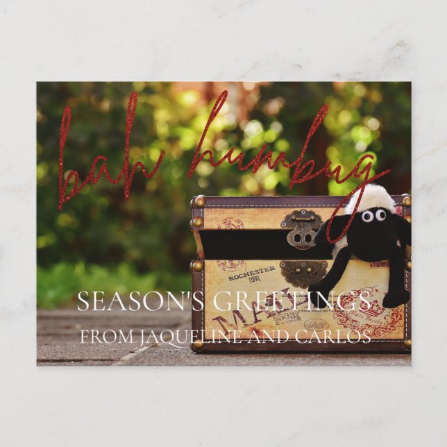 Red Glitter Script Bah Humbug-julkort Helg Vykort (Framsida)