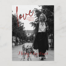 Red Glitter Script Elegant Photo jul Postcar