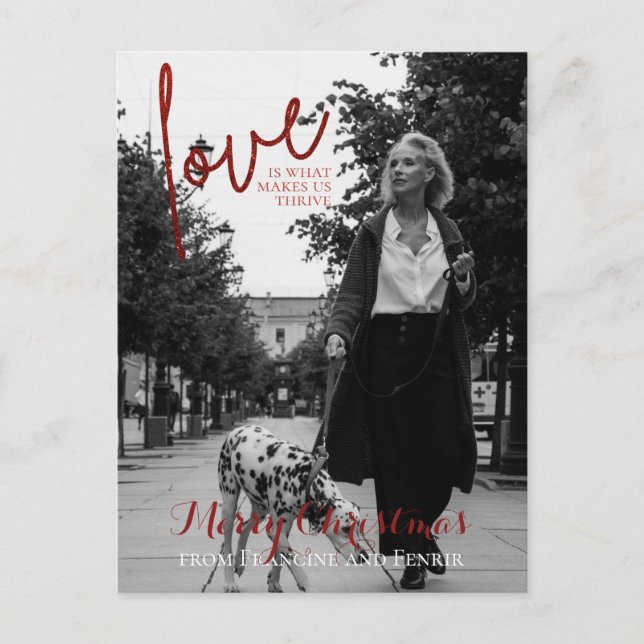 Red Glitter Script Elegant Photo jul Postcar Vykort (Framsida)