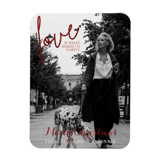 Red Glitter Script Elegant Photo Julkort Magnet (Vertikal)