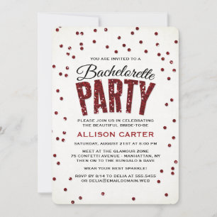 Red Glitter Se Confetti Bachelorette Party Inbjudningar