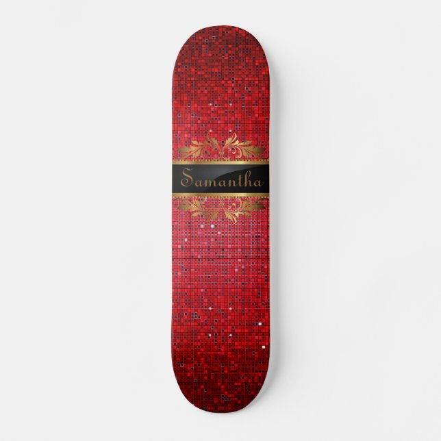 Red Glitter Sequin Disco Glitz Comp Skateboard Bräda 20 Cm (Framsida)