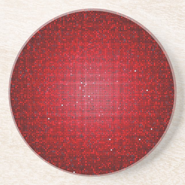 Red Glitter Sequin Disco Glitz Mönster Underlägg Sandsten (Framsidan)
