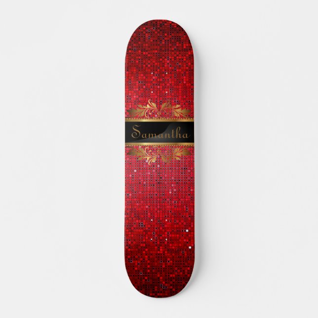Red Glitter Sequin Disco Old school Skateboard (Framsida)