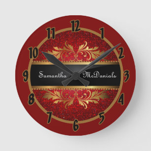 Red Glitter Sequin Disco Personlig Clock Rund Klocka
