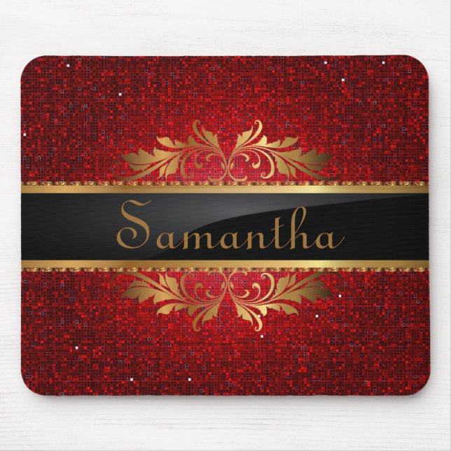 Red Glitter Sequin Disco Personlig Mousepad Musmatta (Framsidan)