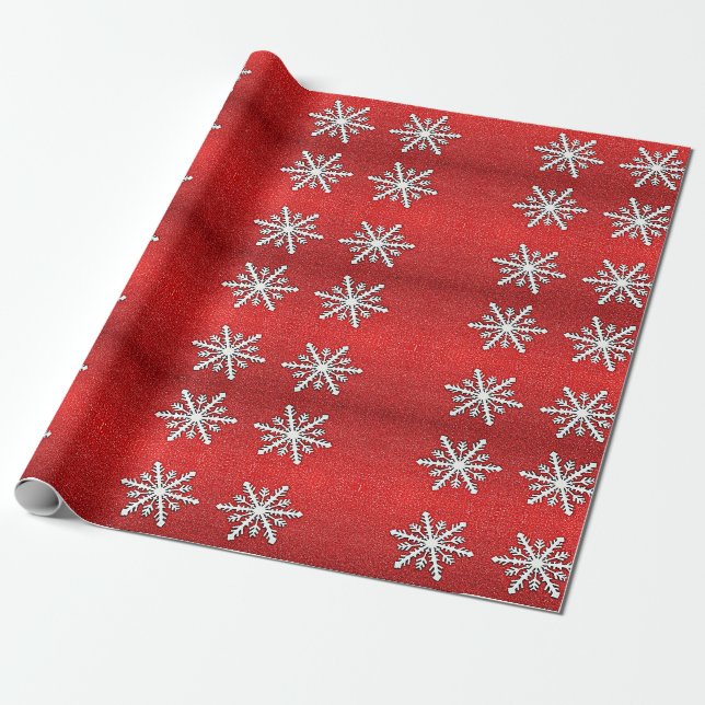 Red Glitter Snowflake Presentpapper (Utrullad)