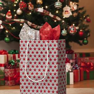 Red glitter stjärnor, medelstor presentväska