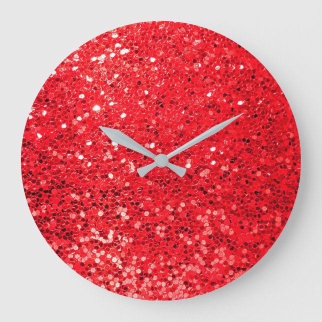 Red Glitter Stor Klocka (Framsida)