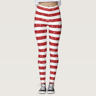 Red Glitter Stripe Leggings