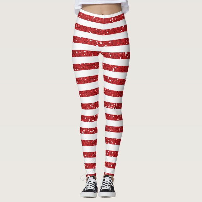 Red Glitter Stripe Leggings (Framsida)