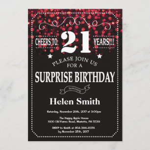 Red Glitter Surprise 21:a födelsedagsinbjudan Inbjudningar