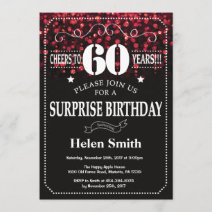 Red Glitter Surprise 60 födelsedagsinbjudan Inbjudningar