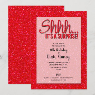 Red Glitter SURPRISE Birthday-inbjudningar