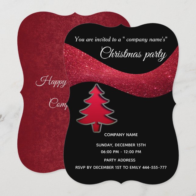 Red glitter, vanlig julhelg party inbjudningar (Fram/baksida)