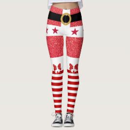 Red Glitter & White Rand Stars jultomte Leggings