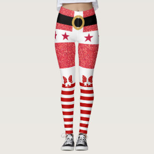Red Glitter & White Rand Stars jultomte Leggings