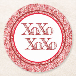Red Glitter XOXO Underlägg Papper Rund