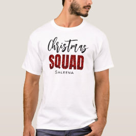 Red Glittery Christmas Squad Name Family  T Shirt