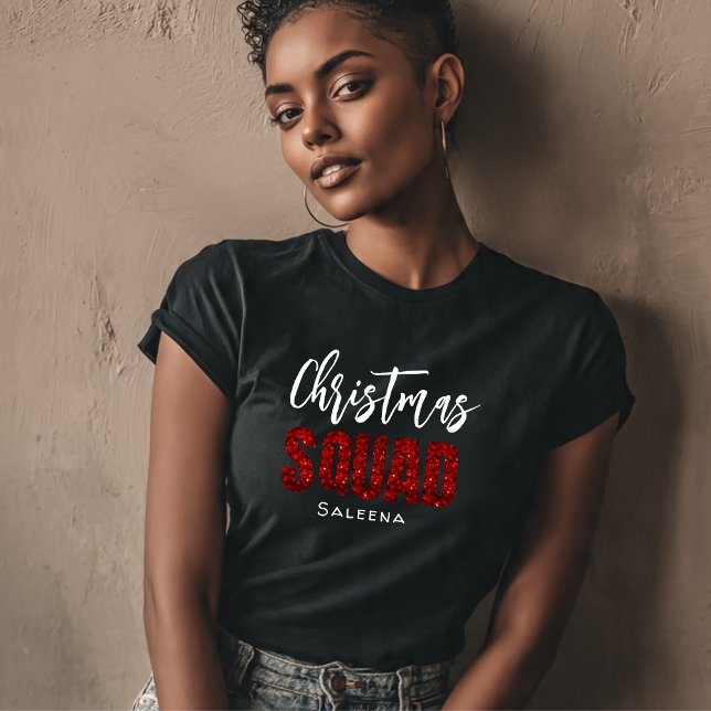 Red Glittery  Christmas Squad Name  T Shirt (Skapare uppladdad)