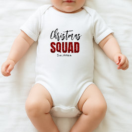 Red Glittery  Christmas Squad Name White T Shirt