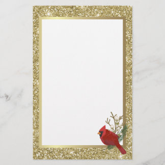 Red Glittery-kardinal med Glittery Guld Gräns Brevpapper