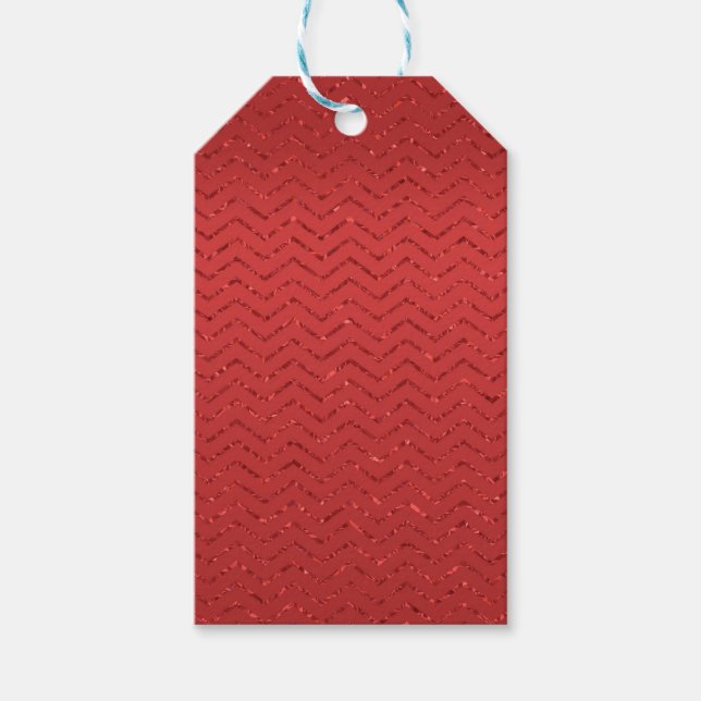 Red Glittery Zig-Zag Gift Märkre Presentetikett (Framsidan)