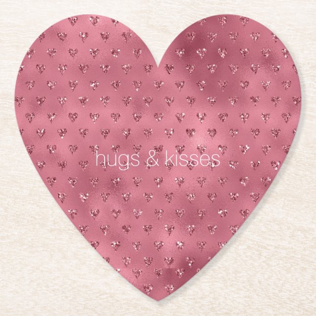 Red Glitzy Glitter Hearts Underlägg Papper (Framsida)