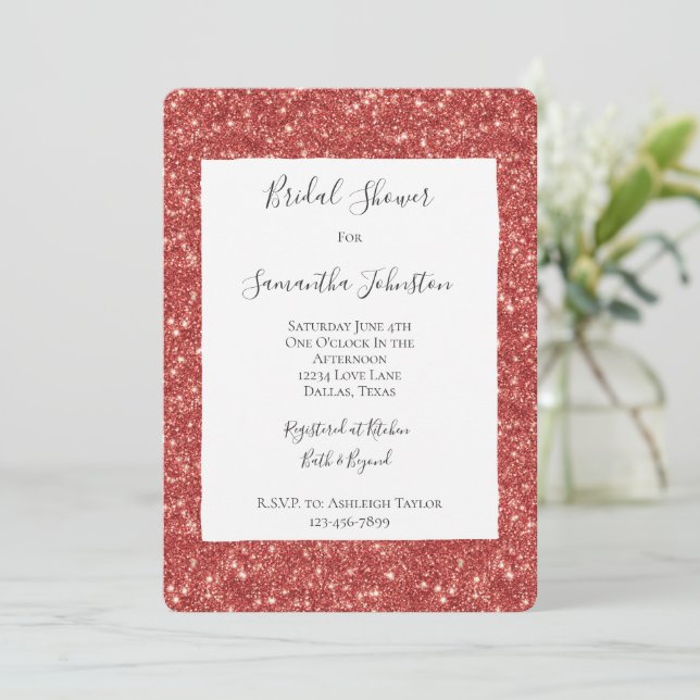 Red Glitzy Glitter Sparkle Bridal Shower Inbjudningar (Stående Fram)