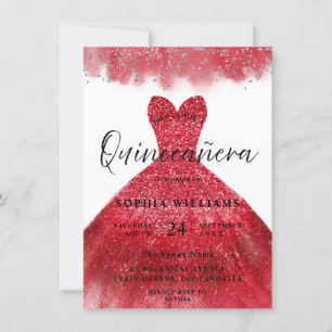 Red Gnistra Dress Quinceanera Party-inbjudan Inbjudningar