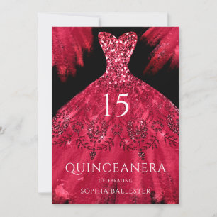 Red Gnistra Gown Black Quinceanera Dress Party Inbjudningar