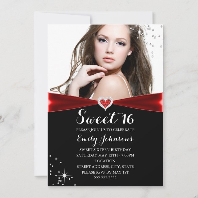 Red Gnistra Heart Sweet 16 Birthday Call Inbjudningar (Framsida)