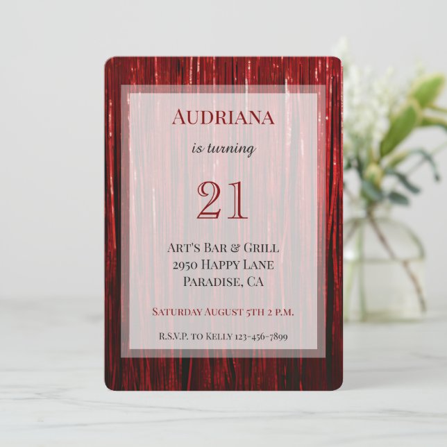 Red Gnistra Tinsel Rand 21:a födelsedagen Inbjudningar (Stående Fram)