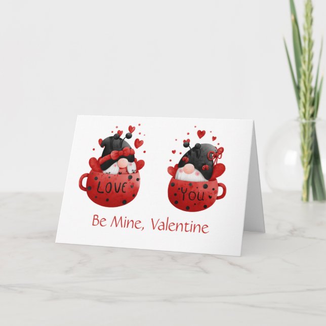 Red Gnomes Cute Whimsical Adsible Valentine's day Helgkort (Framsida)