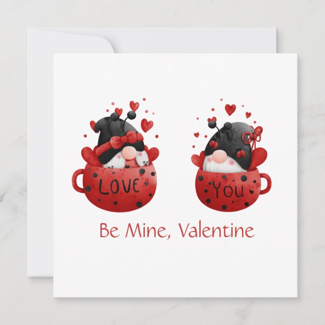 Red Gnomes Cute Whimsical Adsible Valentine's day Julkort (Framsida)