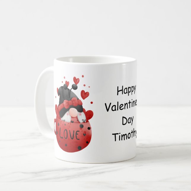 Red Gnomes Cute Whimsical Adsible Valentine's day Kaffemugg (Framsida vänster)