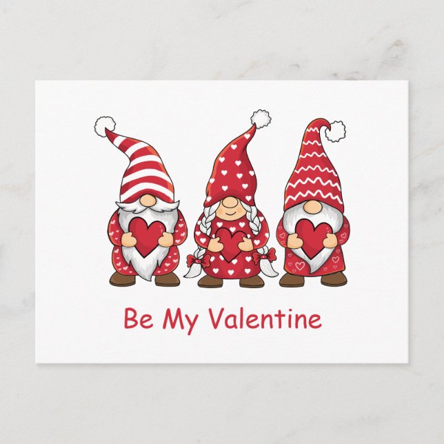 Red Gnomes Hearts Trendig Kids Teacher Valentine Helg Vykort (Framsida)