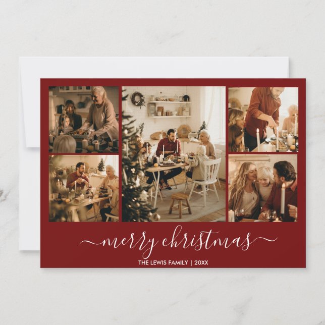 Red God jul 5-fotokort för Helgdag Julkort (Framsida)