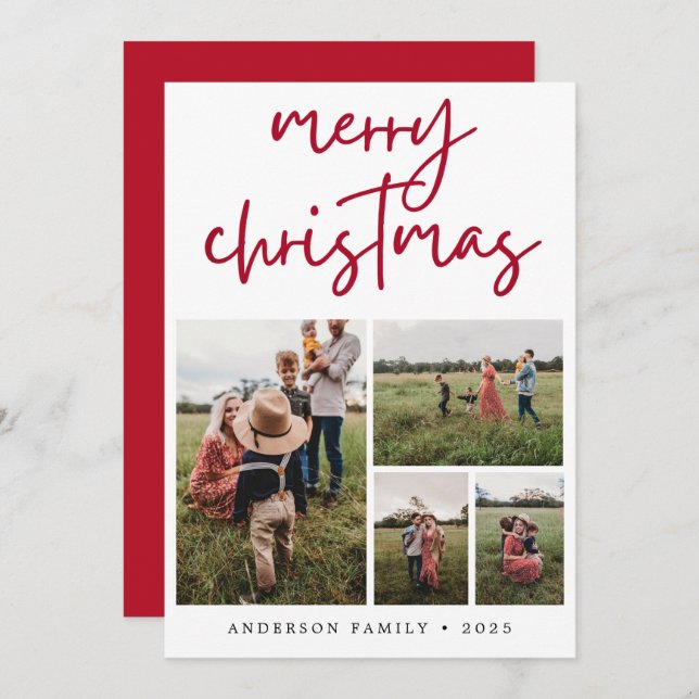 Red God jul Calligraphy Photo Julkort (Fram/baksida)