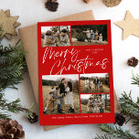 Red God jul Calligraphy Script 5 Photo Julkort<br><div class="desc">Red God jul Calligraphy Script 5 Photo Helgdag Card har ett modernt calligrapy-skript på framsidan,  tillsammans med tre foton,  och en julklapp på baksidan.</div>