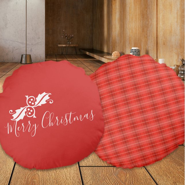 Red God jul Design Rund Kudde (Red Merry Christmas Design Round Pillows (front and back))