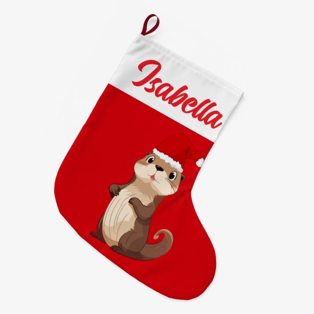 Red God jul-ekorren Beaver Santa Julafton Stor Julstrumpa (Framsidan (Hängande))