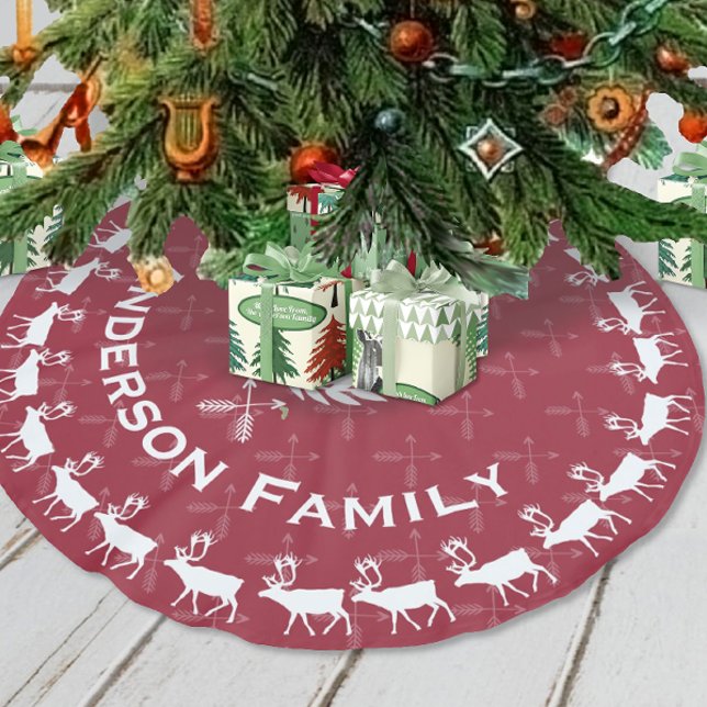 Red God jul Family Namn Reindeer Arrows Julgransmatta Borstad Polyester (Skapare uppladdad)