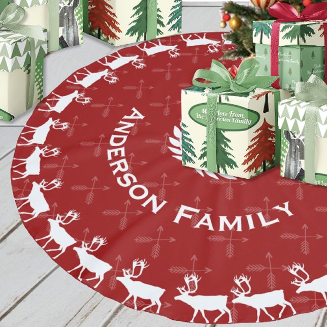 Red God jul Family Namn Reindeer Arrows Julgransmatta Borstad Polyester (Skapare uppladdad)